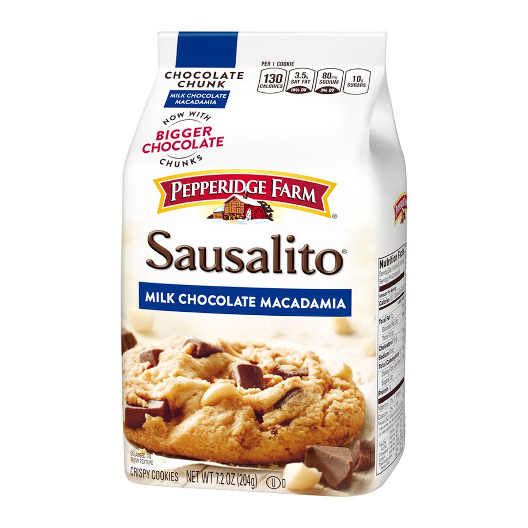 PEPPERIDGE FARM Sausalito 脆餅乾牛奶巧克力夏威夷果仁 204 克。