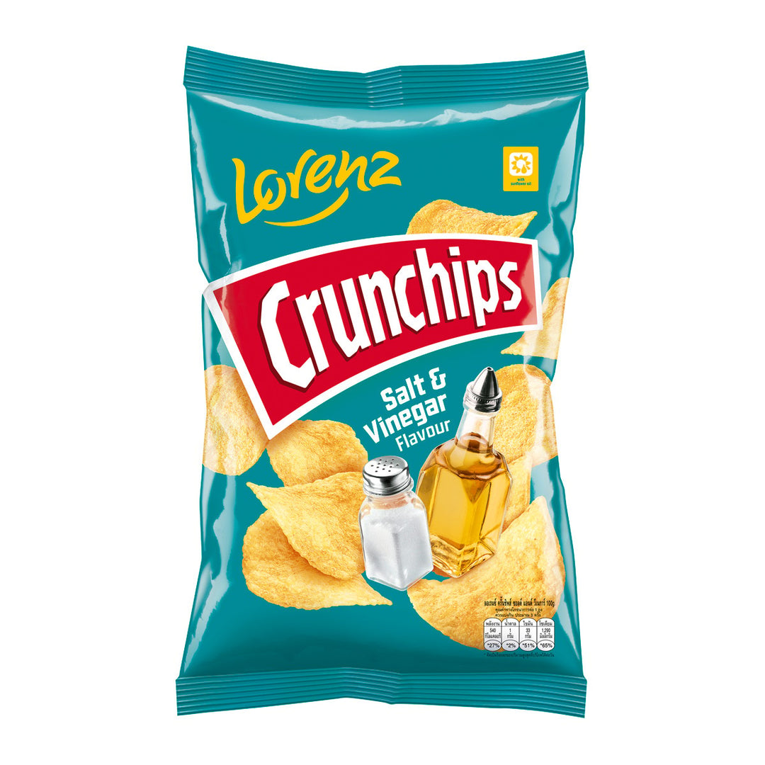 LORENZ Crunchips 鹽醋口味 100 克。
