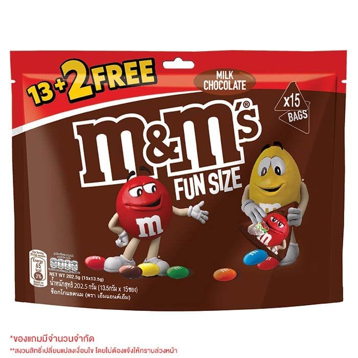 M&M'S 牛奶巧克力糖果有趣尺寸 13.5 克。包 15