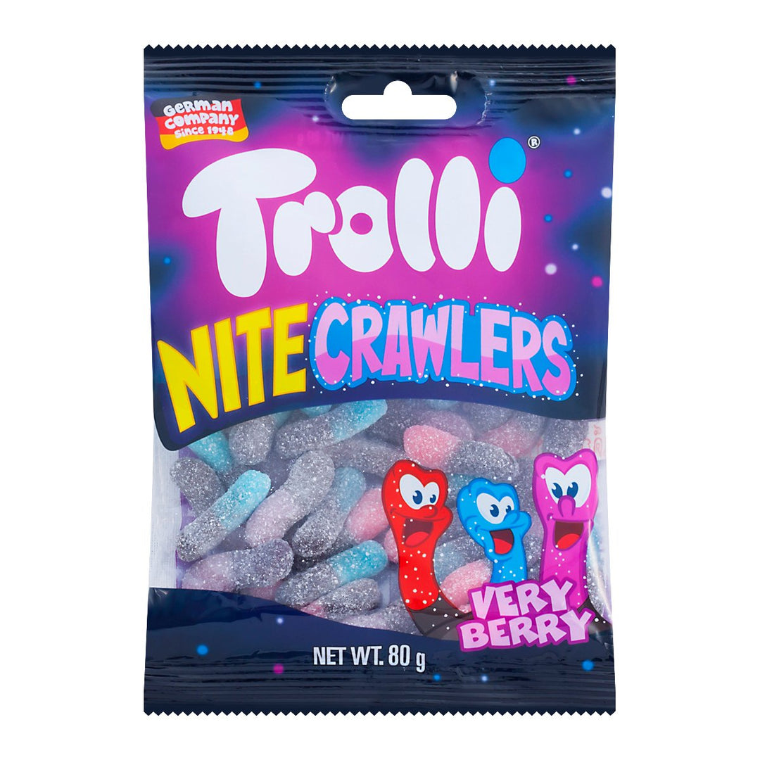 TROLLI Nite Crawers 軟糖莓果味 80 克。