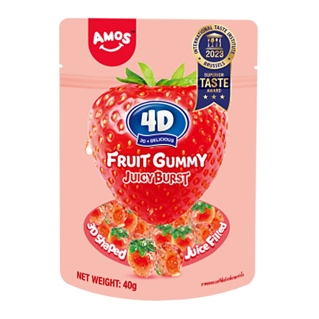 AMOS 4D 草莓軟糖 40 克。