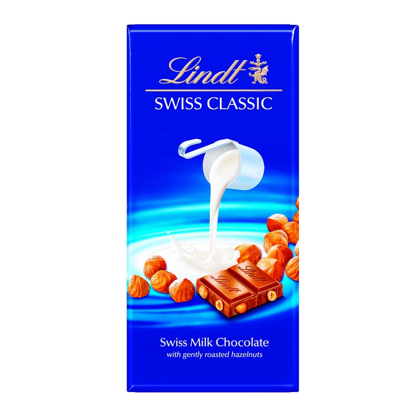 LINDT 瑞士蓮巧克力瑞士經典牛奶榛果 100 公克。