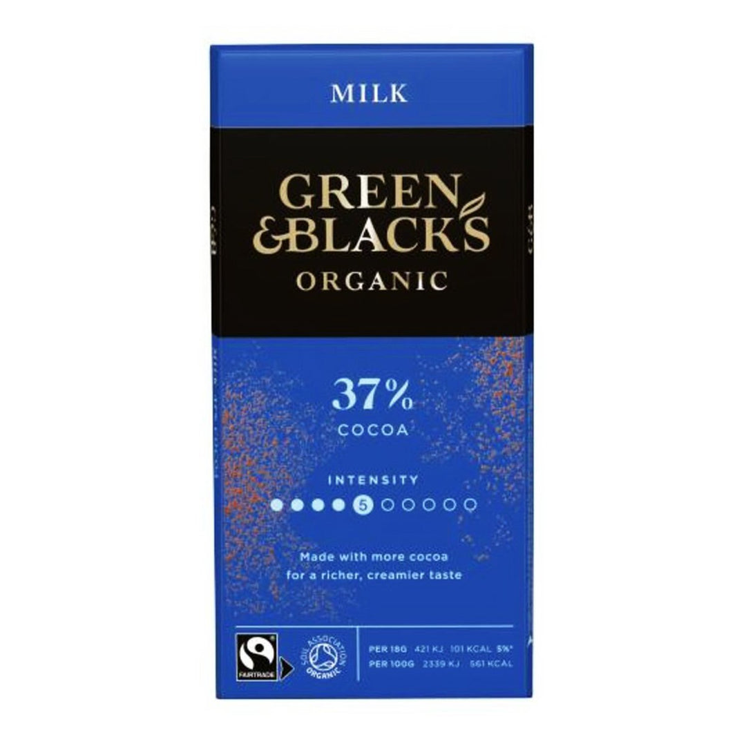 GREEN AND BLACK'S 有機牛奶巧克力 37% 可可 90 克。