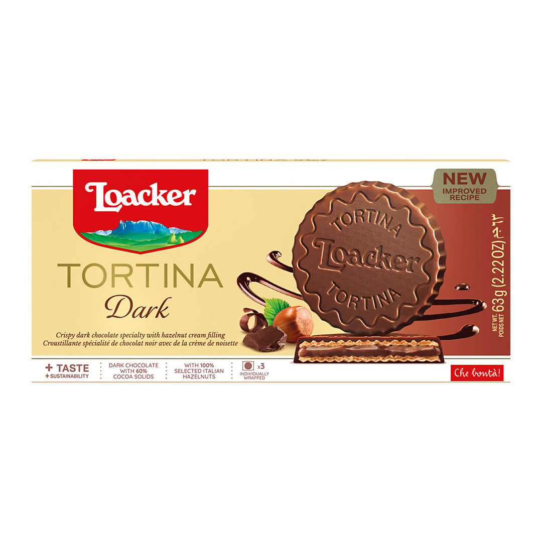 LOACKER Tortina 黑巧克力威化餅和榛果奶油夾心 63 克。