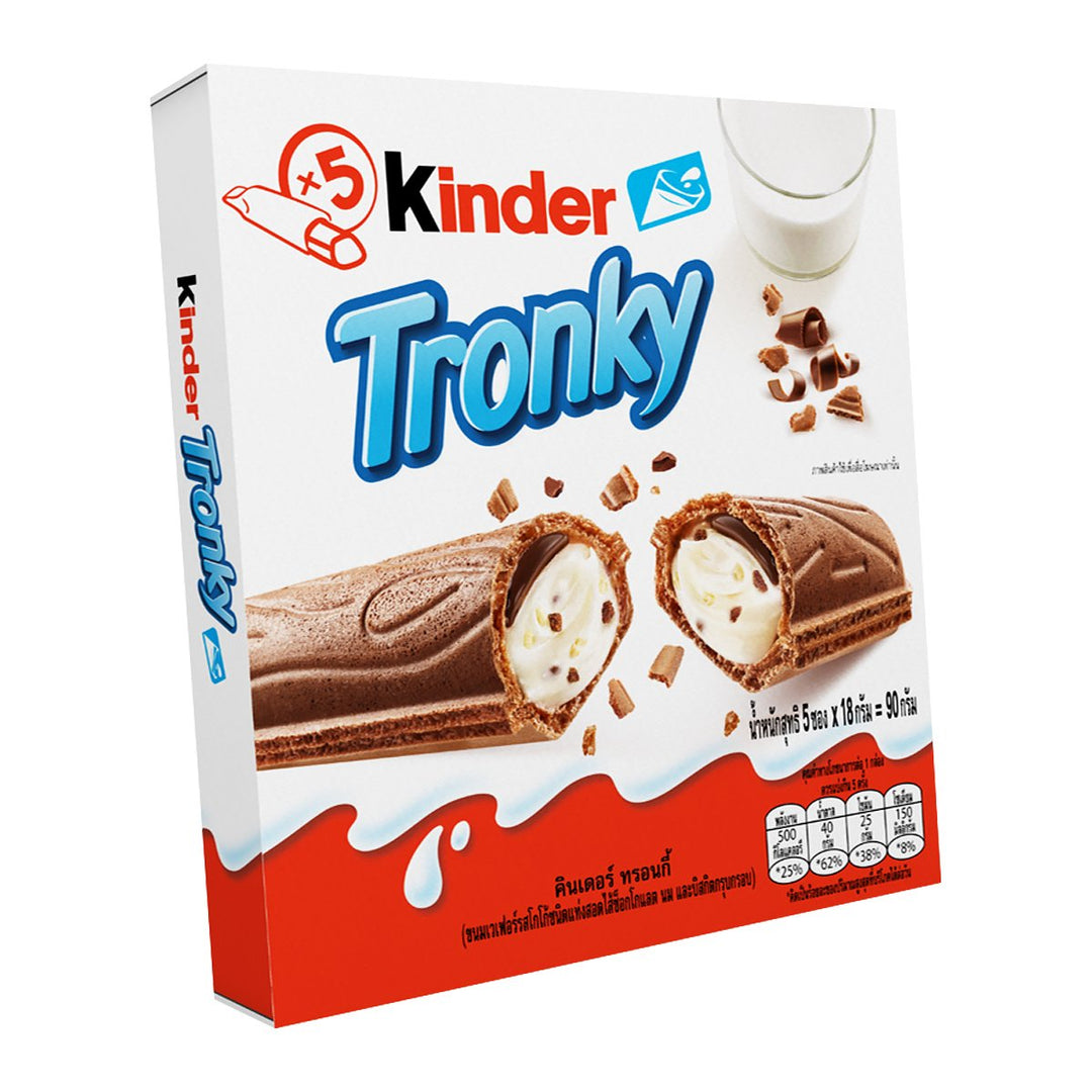 KINDER Tronky 可可威化餅乾夾心巧克力和牛奶夾心餅乾屑 90 克。
