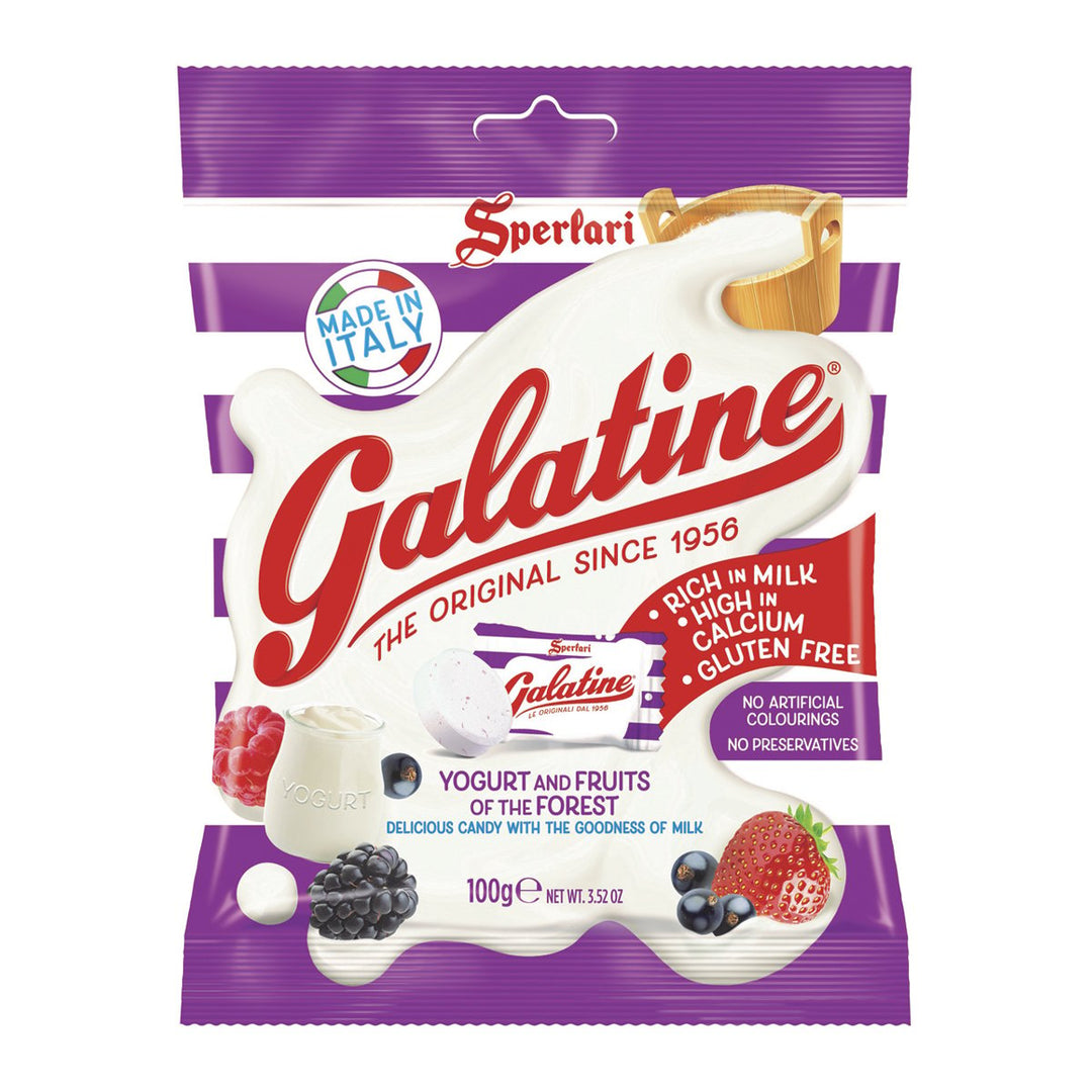 GALATINE 牛奶片 優格和森林水果口味 100 克。