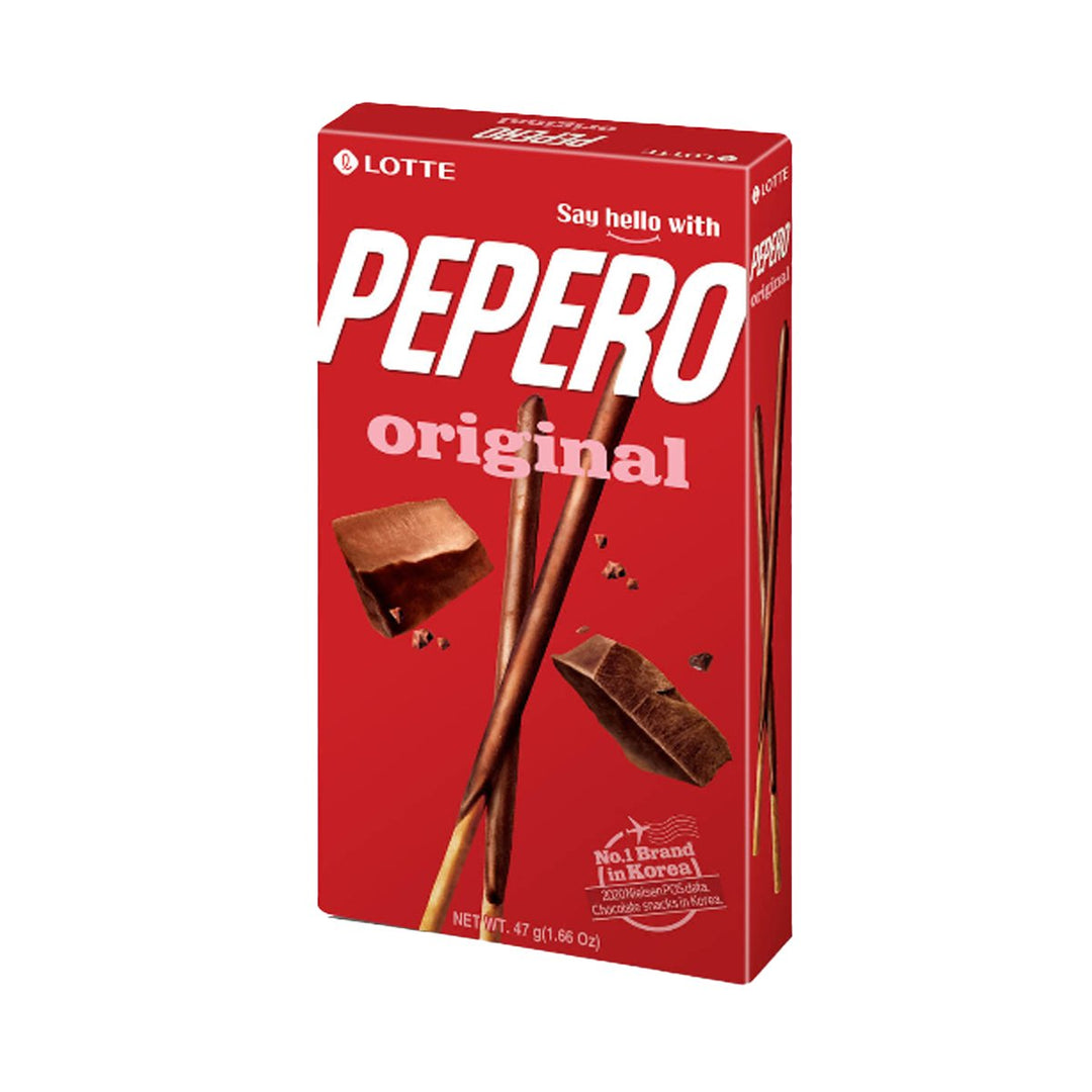 樂天 Pepero 原味棒狀餅乾和巧克力 47 克。