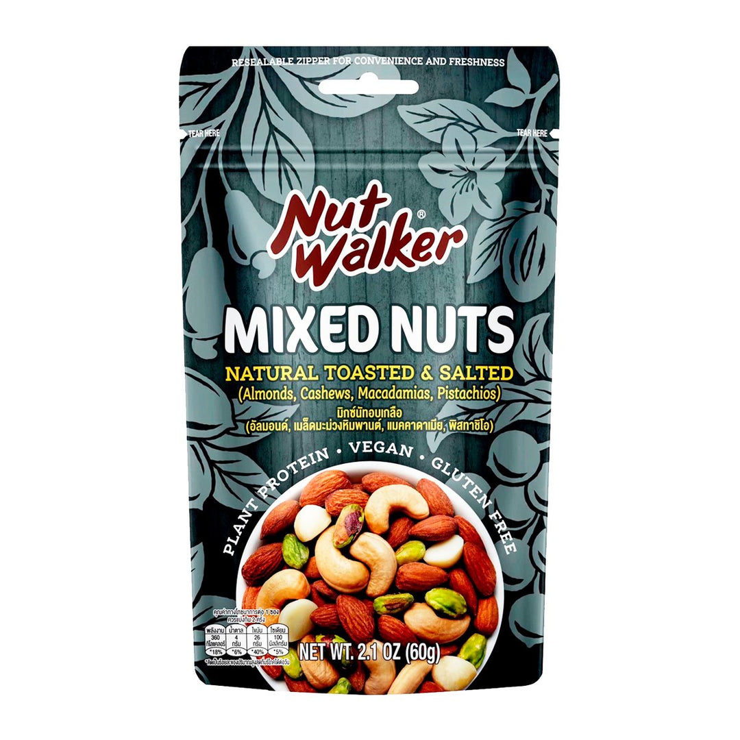 NUT WALKER 天然烤鹽混合堅果 60 克。