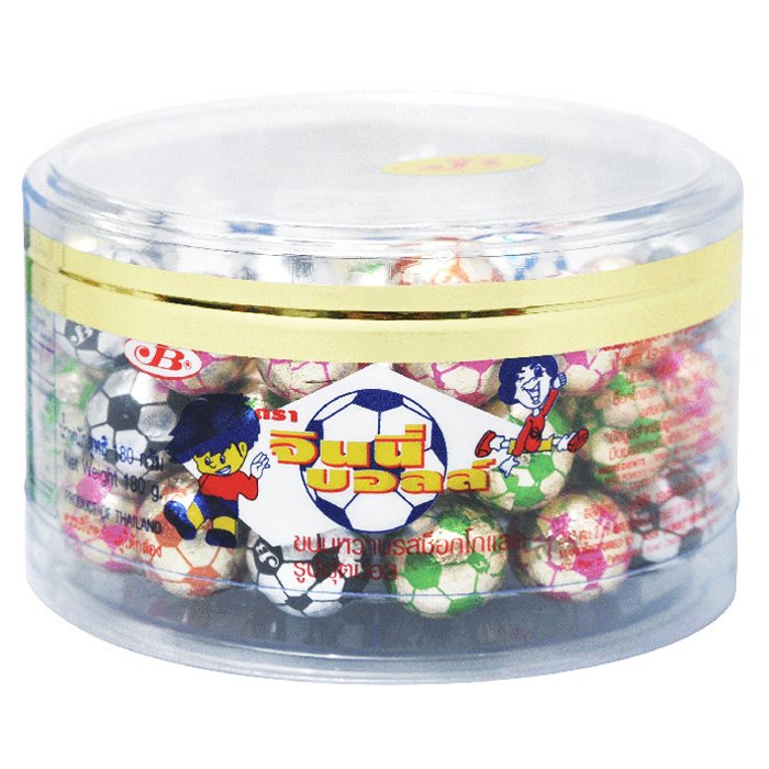 JB JINNY BALL 足球形狀巧克力口味糖果 180 克。