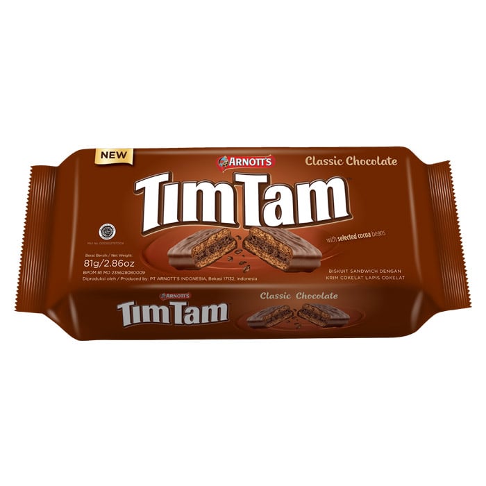 TIMTAM 巧克力口味奶油夾心餅乾 81 克。
