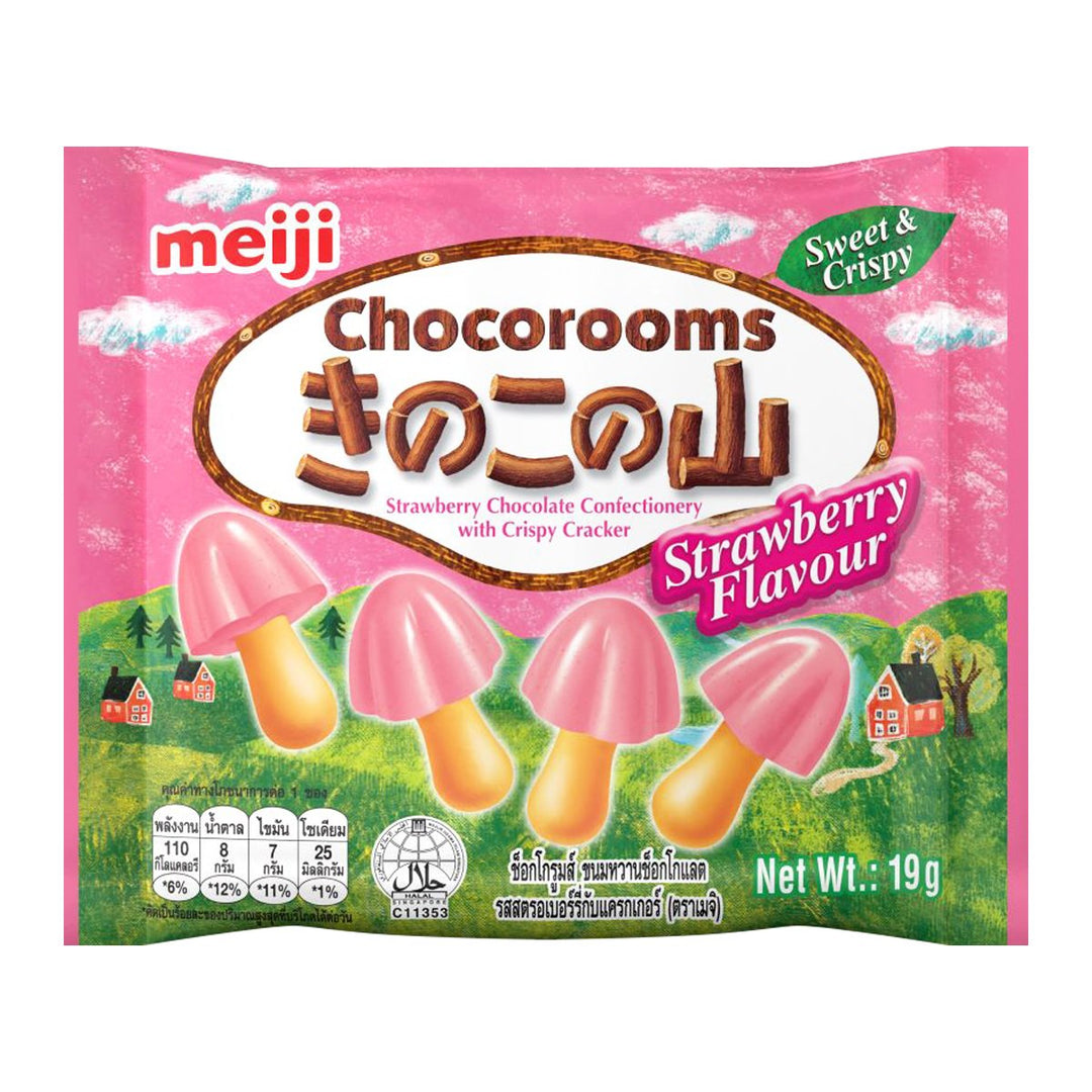 MEIJI Chocorooms 草莓巧克力糖果與脆餅乾 19 克。