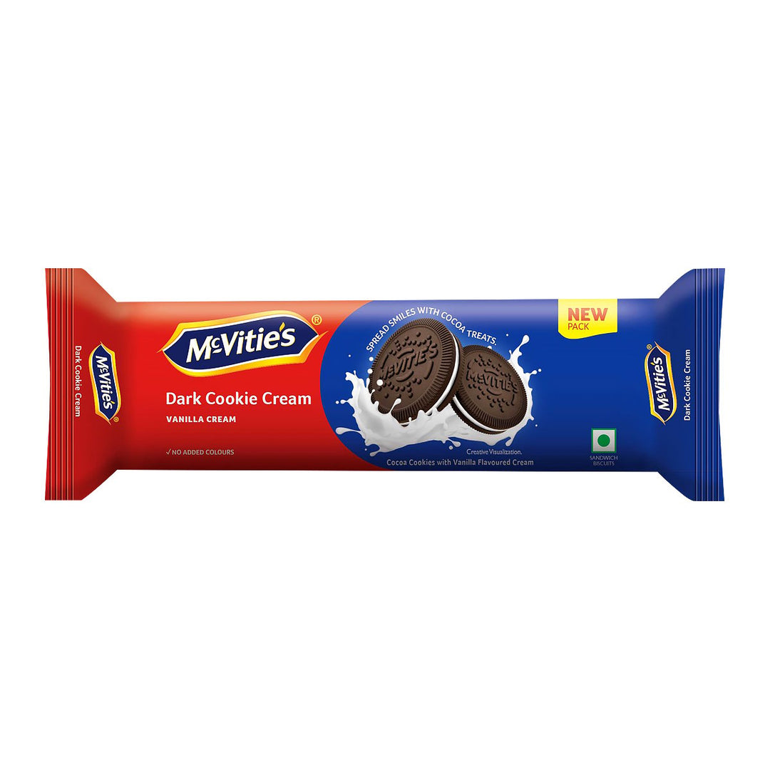 MCVITIE'S 深色餅乾奶油可可餅乾配香草味奶油 120 克。