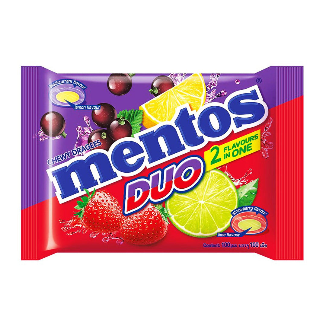 MENTOS Duo 耐嚼糖衣糖黑醋栗檸檬味草莓酸橙味 100 粒