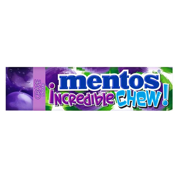 MENTOS Incredible Chew 葡萄口味咀嚼糖 45 克。