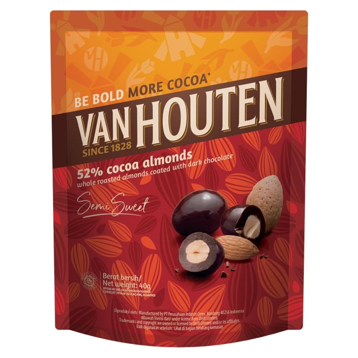 VAN HOUTEN 整顆烤杏仁塗黑巧克力 40 克。