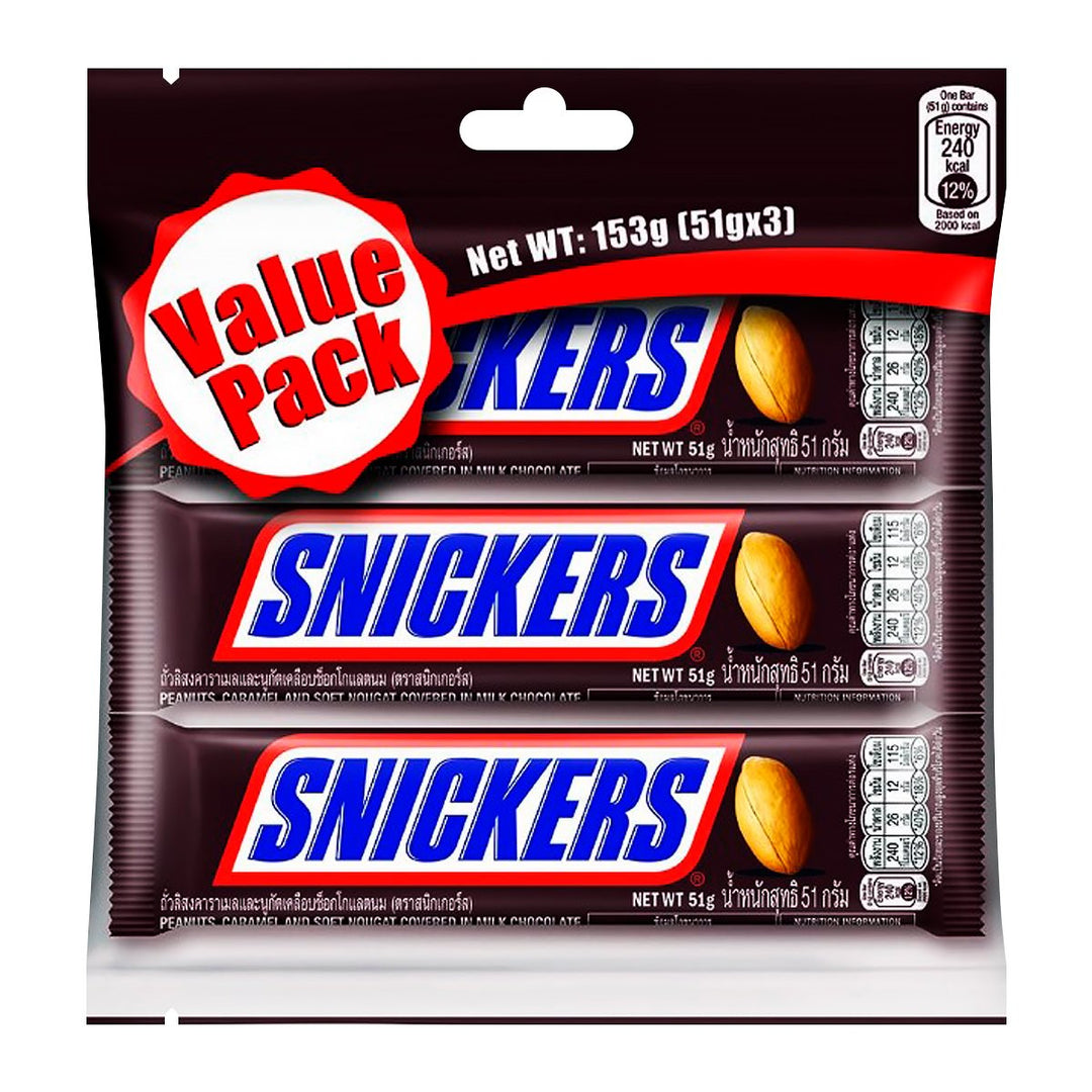 SNICKERS 士力架花生焦糖和軟牛軋糖牛奶巧克力 51 克。包3