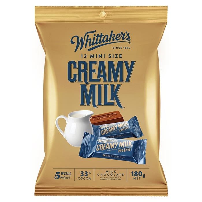 WHITTAKER'S 奶油牛奶巧克力迷你塊 180 克。 12 件。