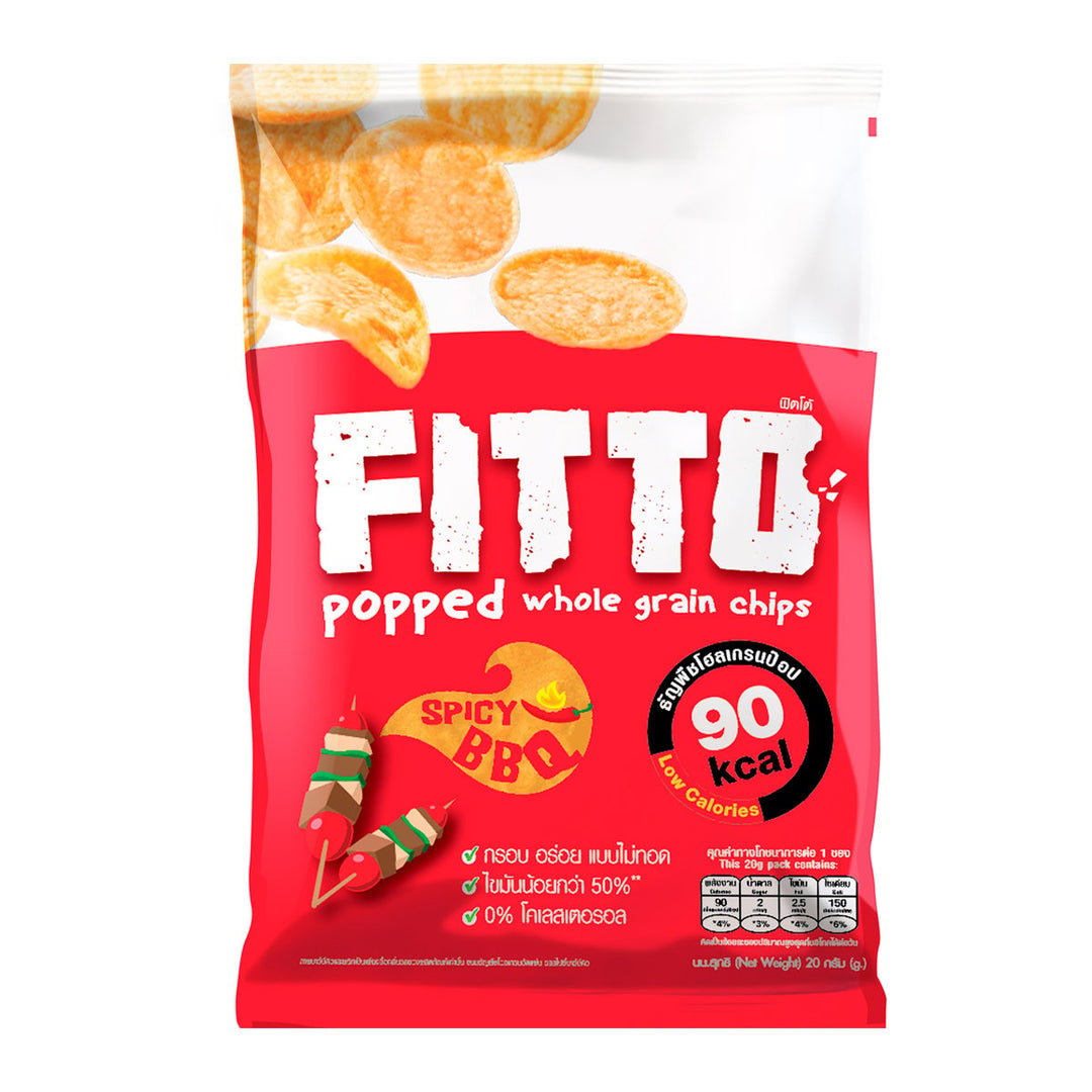 FITTO 爆開全麥薯片辣味燒烤味 20 克。