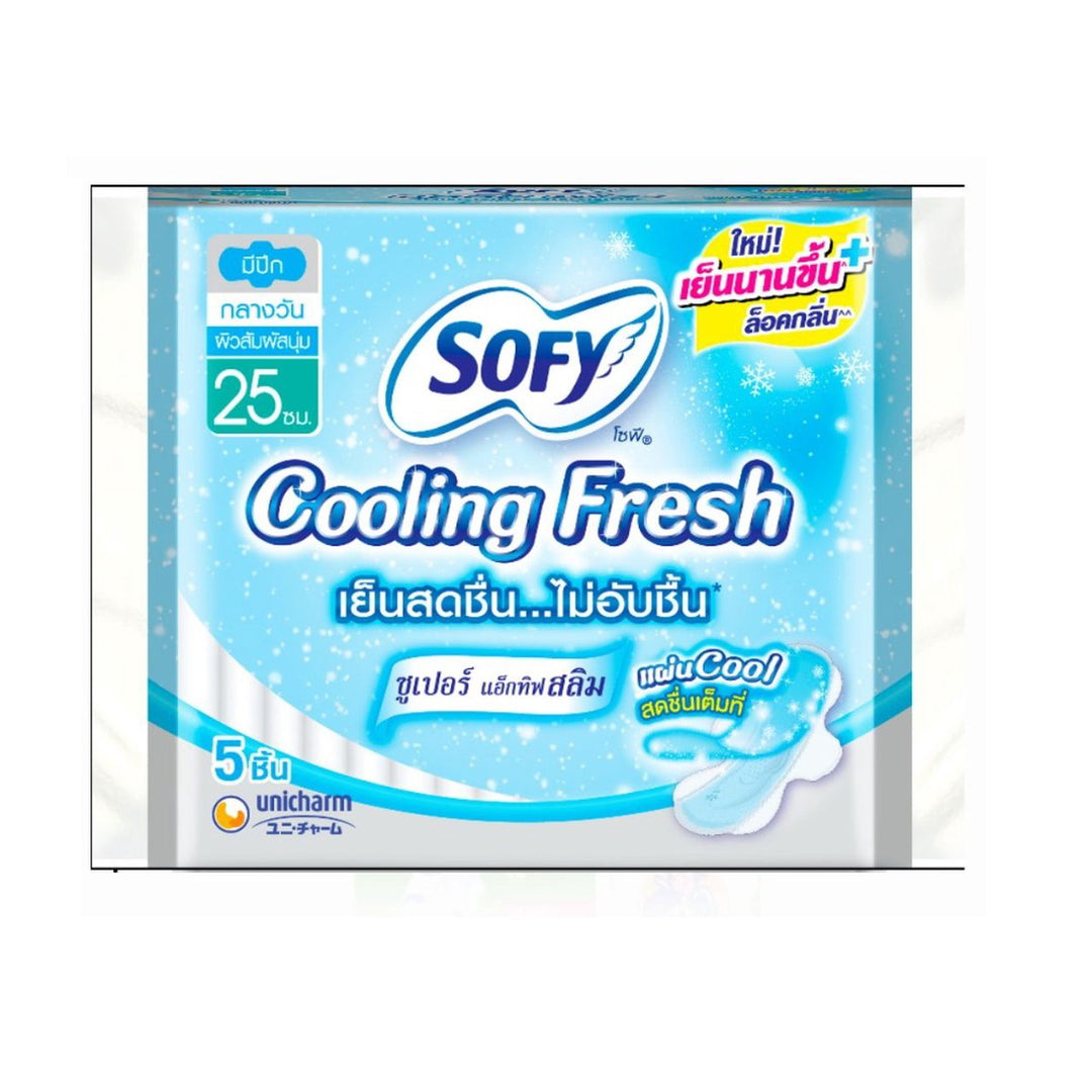 Sofy Cooling Fresh Super Active 纖細翅膀 25 公分。 5 件。