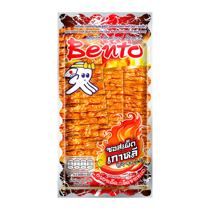 BENTO 魷魚海鮮點心（魷魚混合魚糜）辣韓醬口味 18 克。