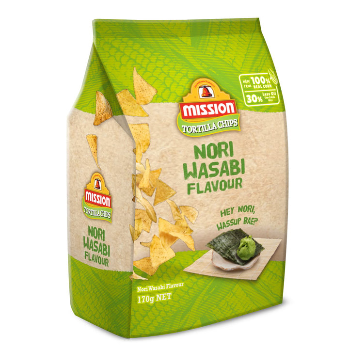 MISSION 玉米片海苔芥末口味 170 公克。