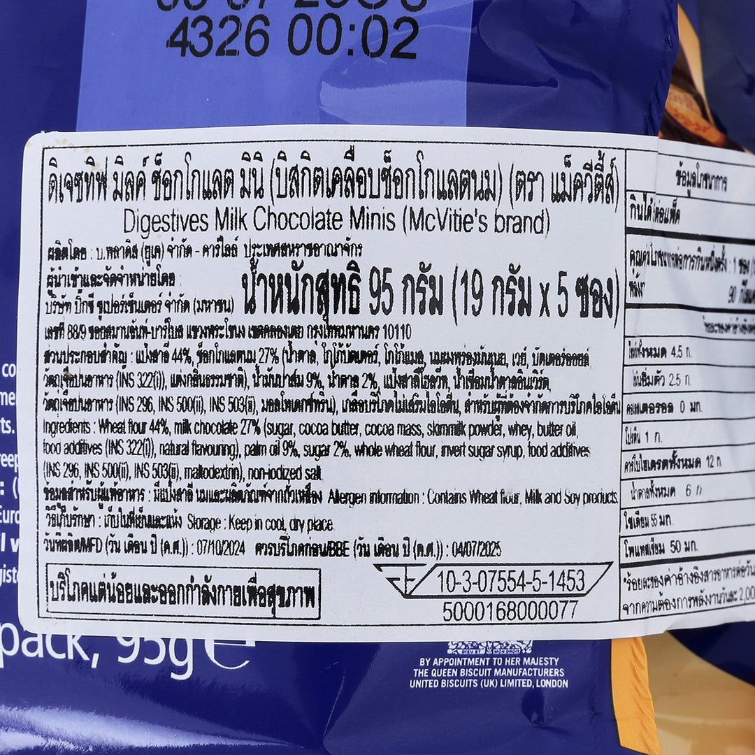 MCVITIE'S 消化餅乾牛奶巧克力迷你裝 19 克。 x 5 個單位