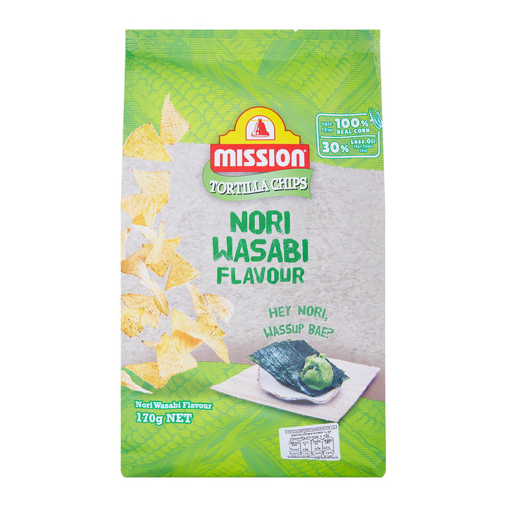MISSION 玉米片海苔芥末口味 170 公克。