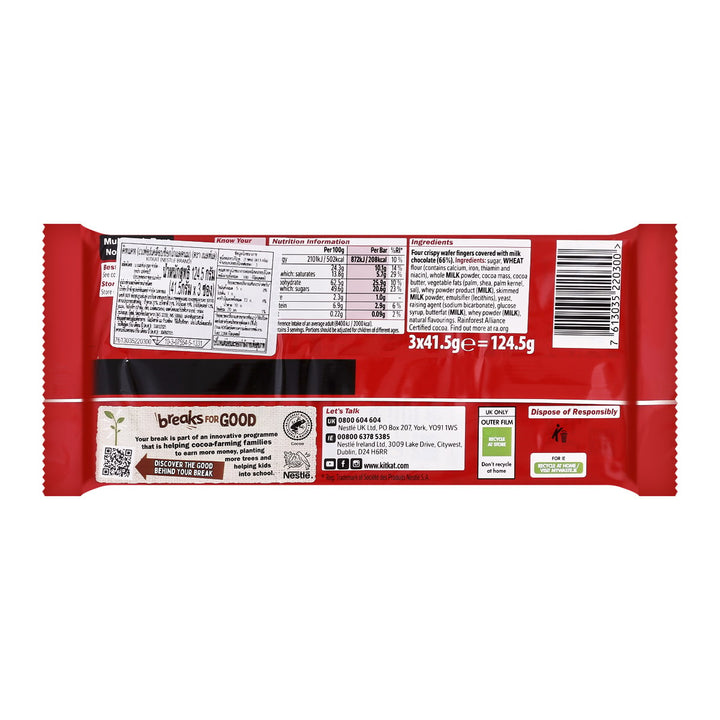 KIT KAT 牛奶巧克力威化手指餅乾 124.5 克。