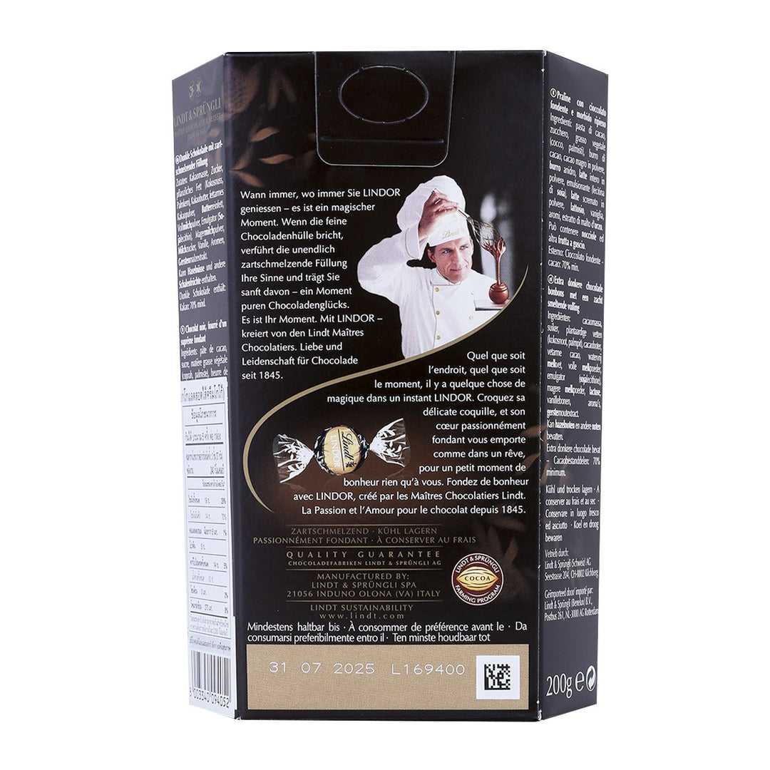 LINDT Lindor 黑巧克力 70% 200 公克。