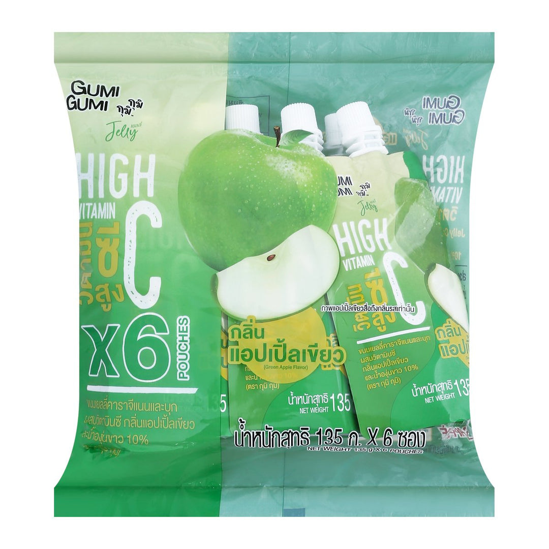 GUMI GUMI 果凍，卡拉膠和蒟蒻，含維生素C、青蘋果味和10%白葡萄汁，135克，6包