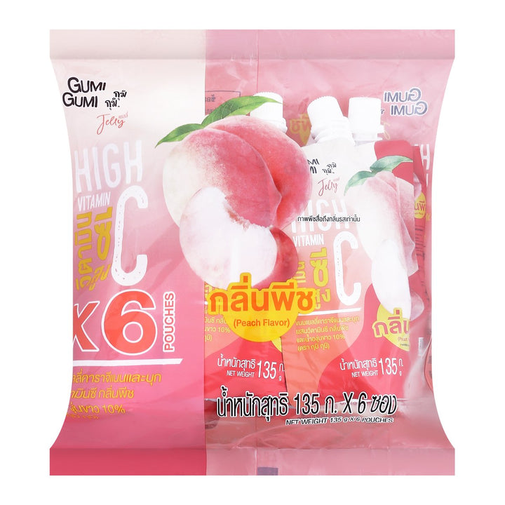 GUMI GUMI 果凍，卡拉膠和蒟蒻，含維生素C、桃子味和10%白葡萄汁，135克，6包