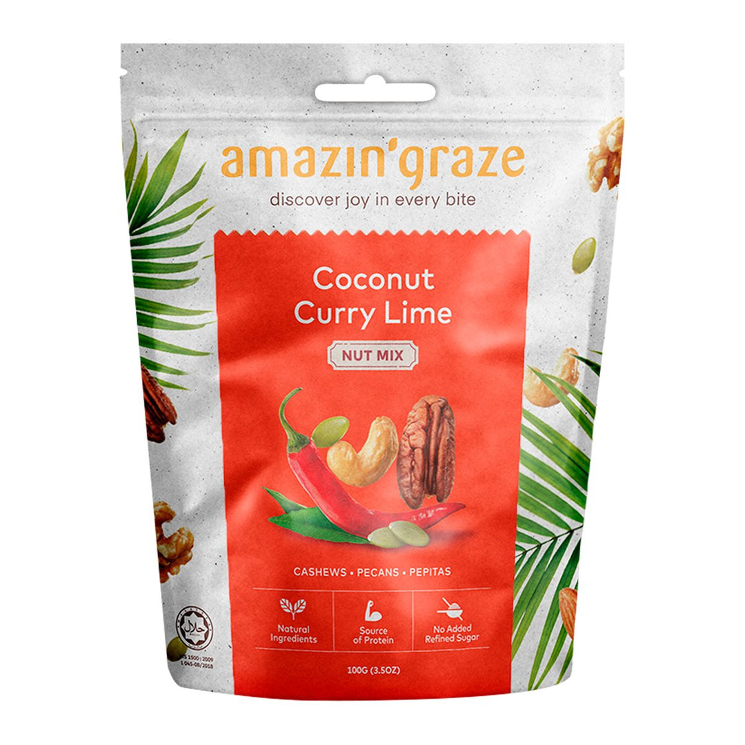 AMAZIN' GRAZE 椰子咖哩酸橙堅果混合物 100 克。