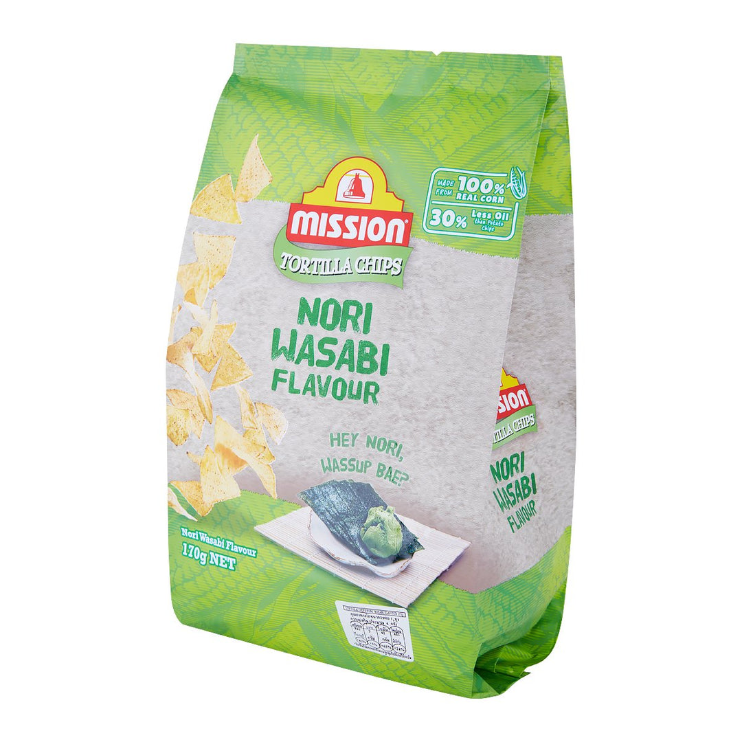MISSION 玉米片海苔芥末口味 170 公克。