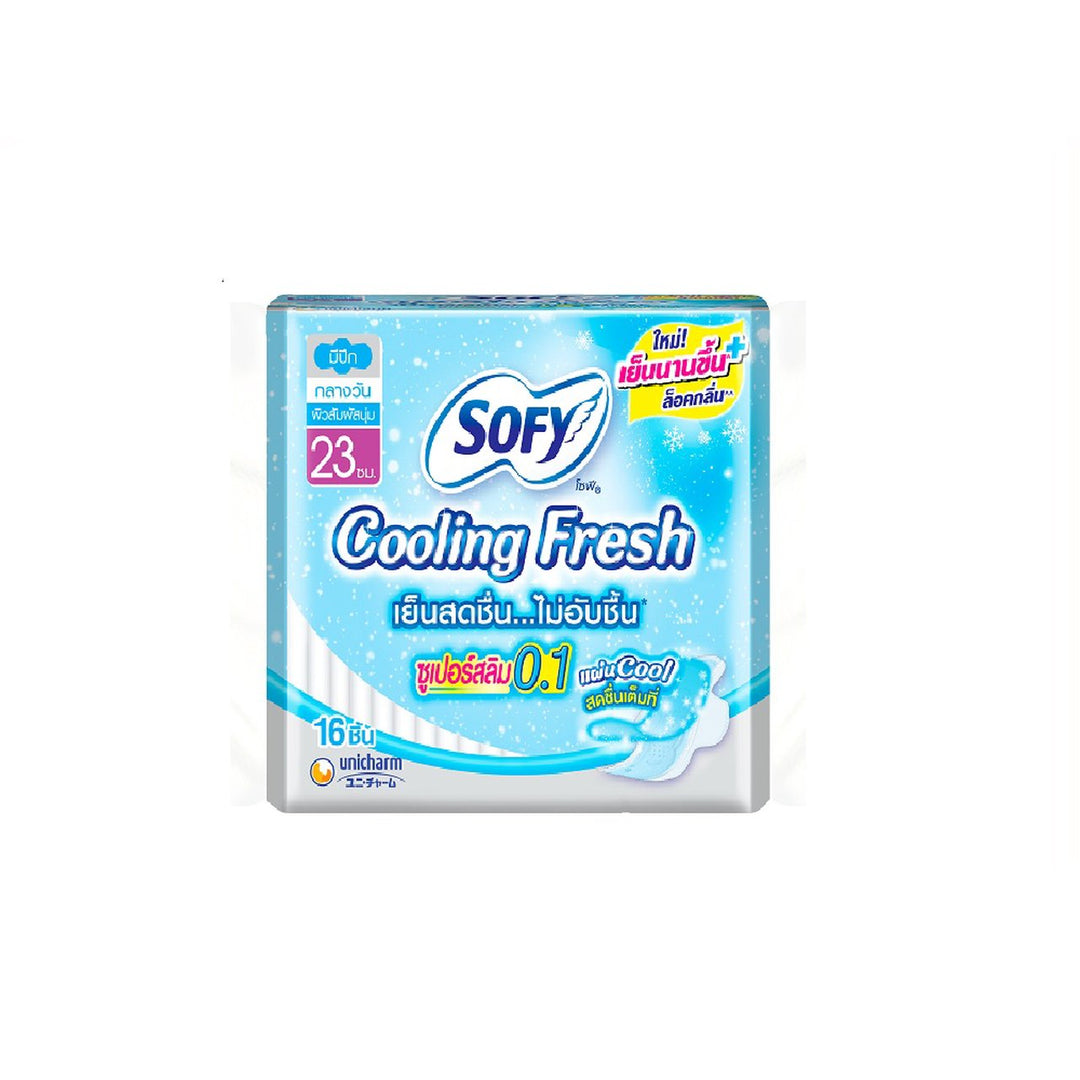 sofy Cooling Fresh 超薄 0.1 帶翼衛生棉 23 公分。