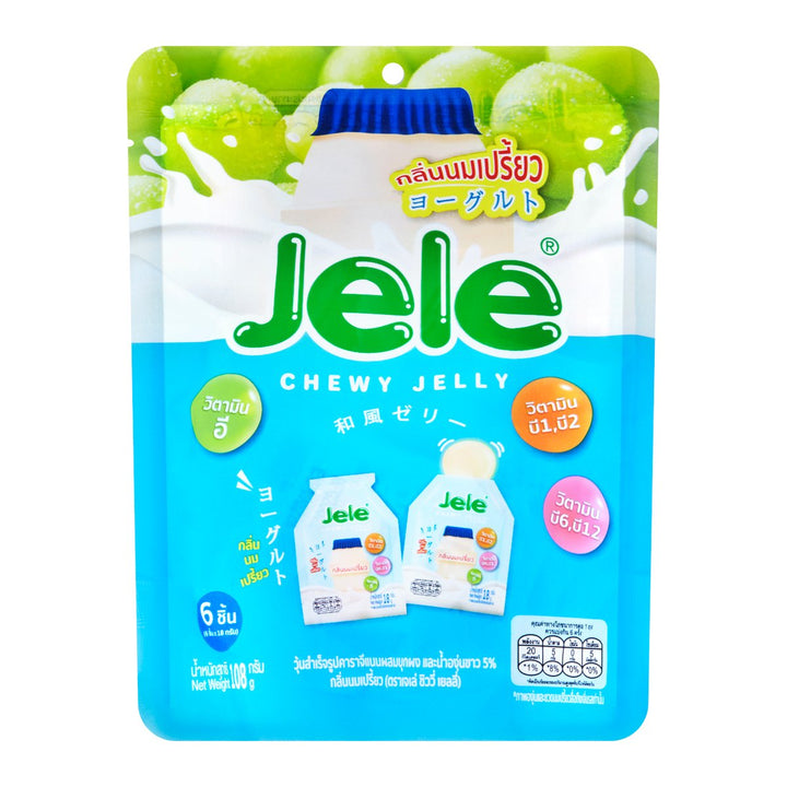 JELE Chewy Jelly 果凍角叉菜膠，含蒟蒻粉和 5% 白葡萄汁優格口味 1 8 克。